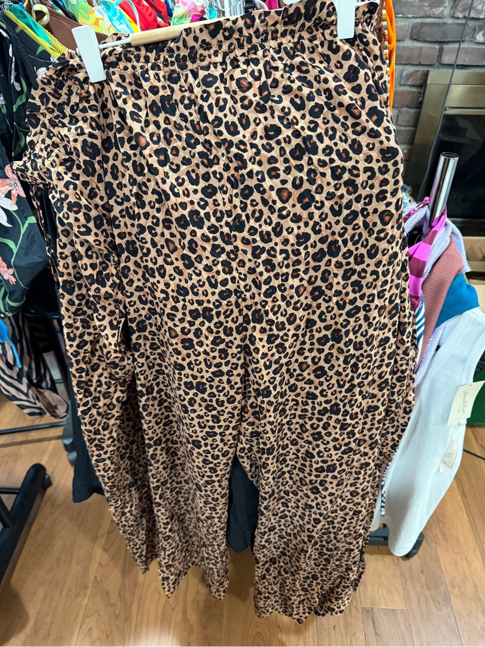 Leopard Print Wide Leg Pants - Tan and Black